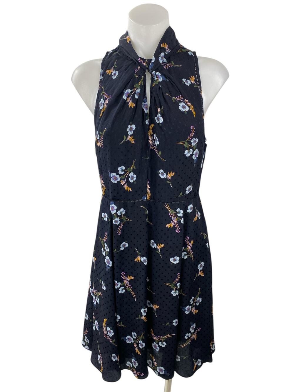 Rebecca Taylor Natalie Black 100% Silk Floral Sleeveless A Line Mini Dress Sz 8
